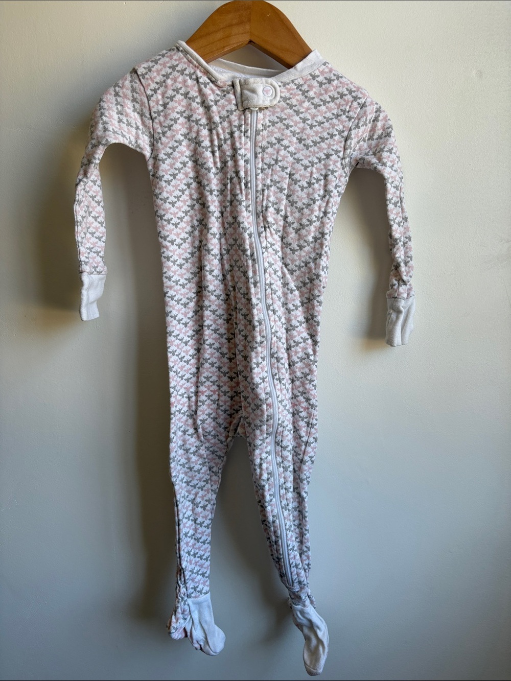 Baby Footed One-Piece Pajamas in Pink and Gray - Soft Zipper Sleepwear